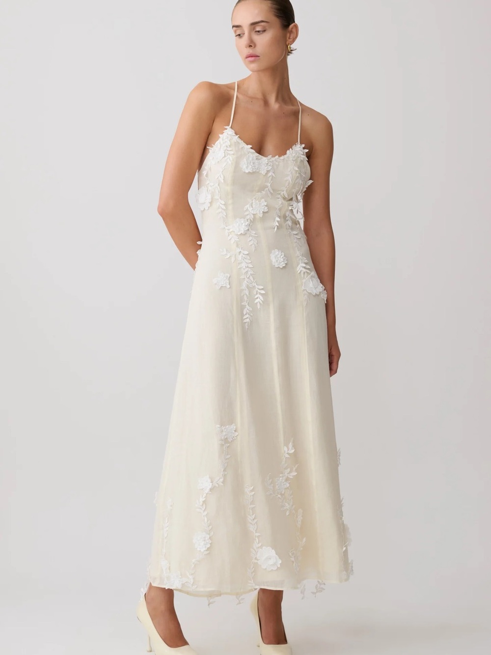 NWT Meshki Odette Floral Lace Midi Dress Buttermilk XXS